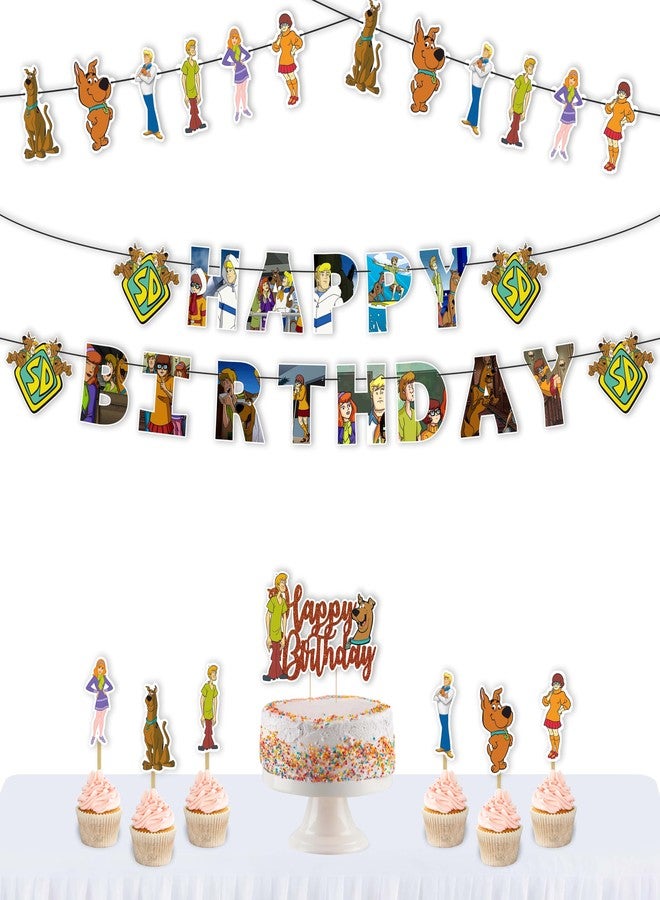 Seyal Scoby Do Theme Birthday Party Supplies - Complete Decoration Set with Banner, Cake Topper, Cupcake Toppers, and Table Decor - Mystery Dog Cartoon Party Kit for Boys and Girls - Image 1